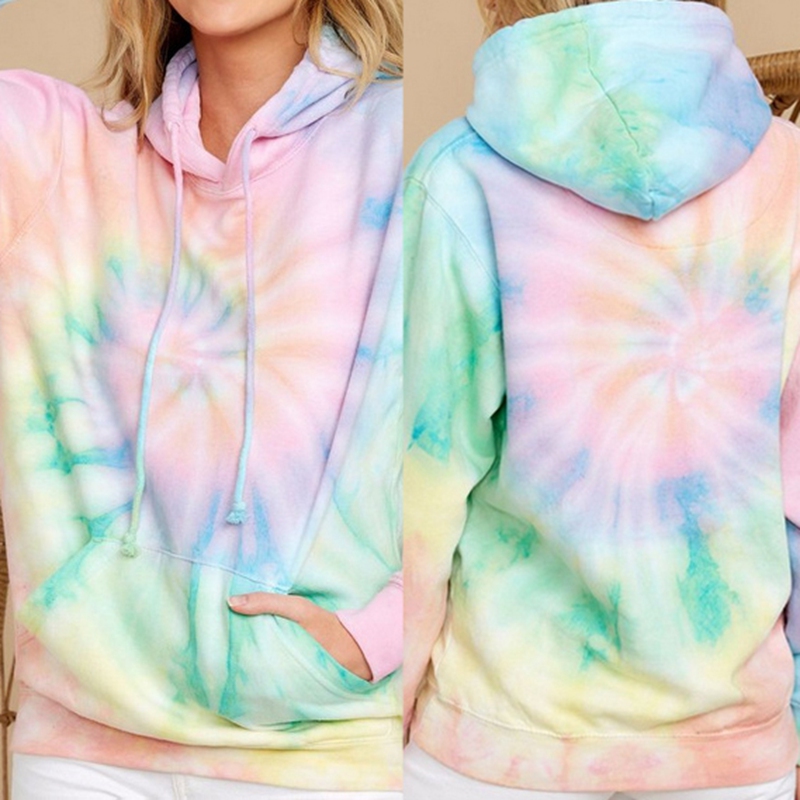 

Tie Dye Hoodie Sweatshirts Autumn Long sleeve Ladies Pullovers Casual Loose Pocket Hooded Shirt Streetwear, As pic
