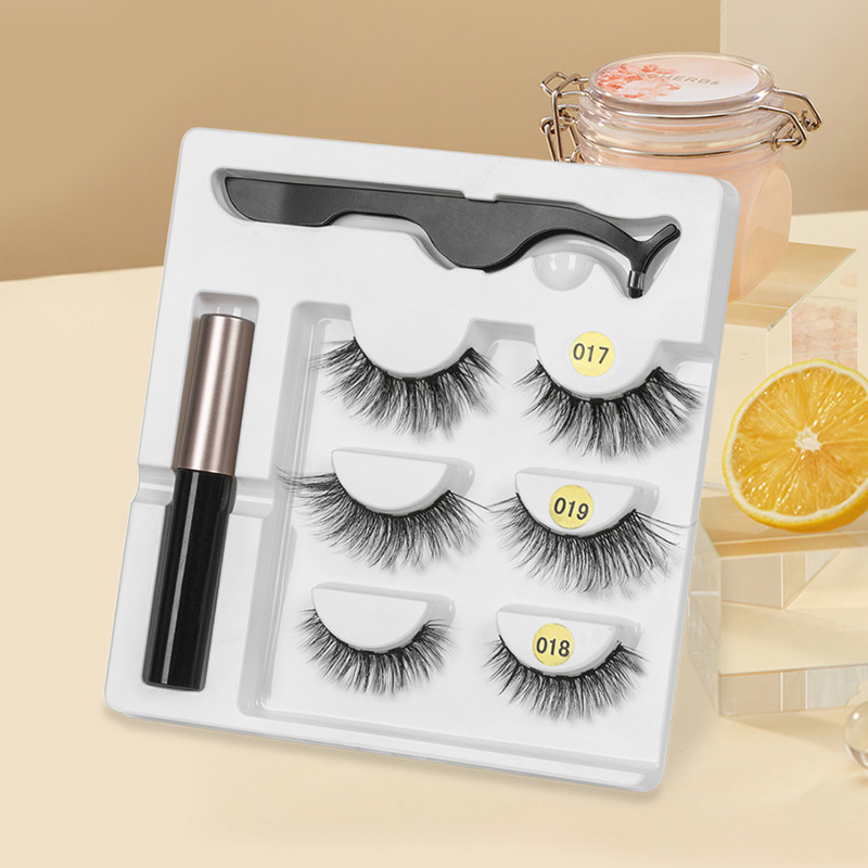 

3 pairs Magnetic Eyelashes Magnetic Liquid Eyeliner mink False Eyelashes Tweezer Natural Waterproof Long Lasting Magnet set