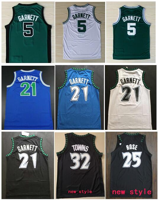 

Best Quality #21 Kevin Garnett Jerseys Black Blue White Stitched Shirts Derrick 25# Rose Jersey Karl-Anthony 32# Towns Andrew 22# Wiggins, As pictures