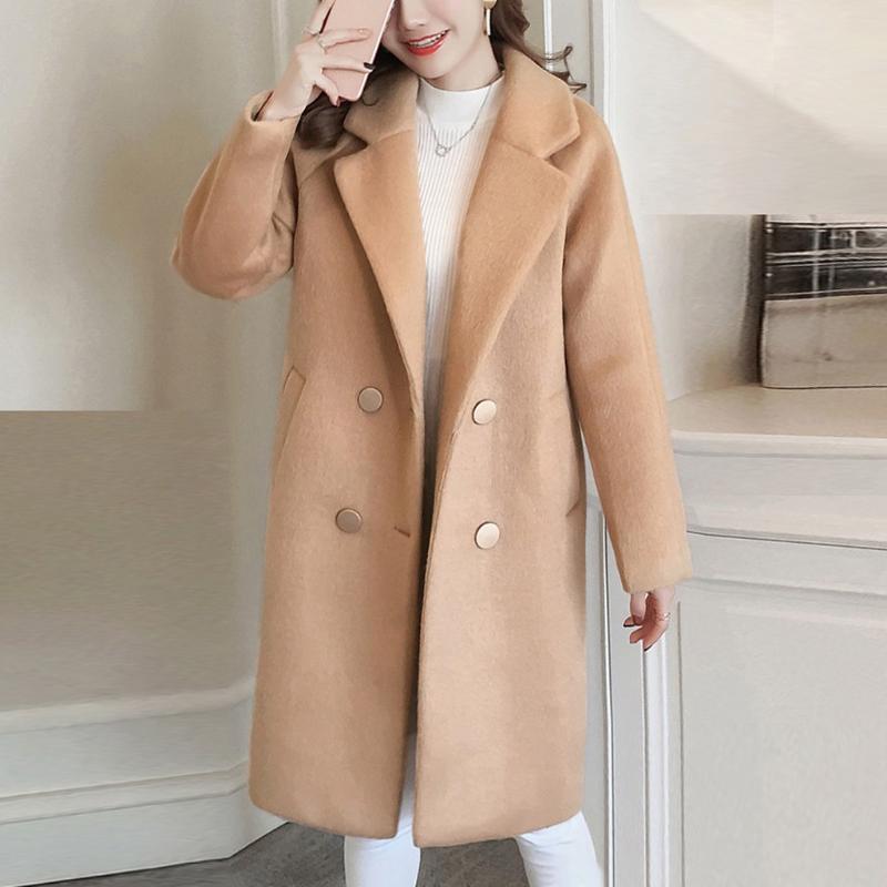 

2020 autumn and winter woolen coat female Long New Korean temperament women' Solid Color Outerwear woolen Jacket coat, Beige