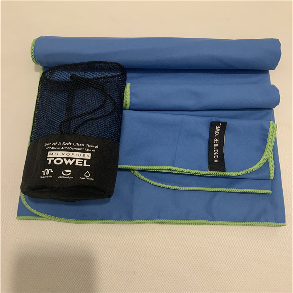 

3pcs in a set Beach towel Microfiber Travel Fabric Quick Drying outdoors Sports Swimming Camping Bath Yoga Mat Blanket Gym Adult, Blue