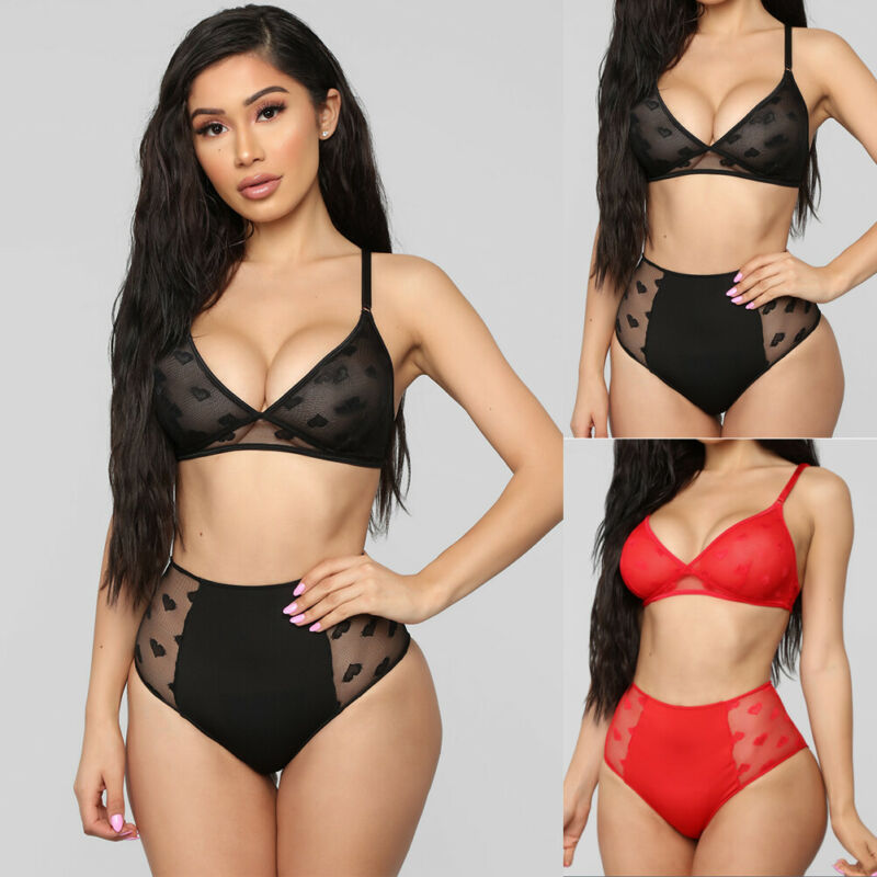 

2020 Women Sexy Lace Underwear Transparent Bra+G-string Thong Set Babydoll Sleepwear Nightwear Female Bra Brief 2Pcs Sets, Black