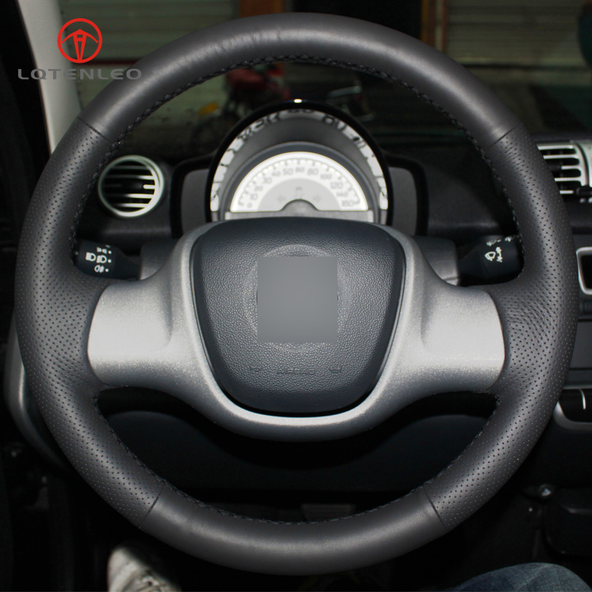 

Black Artificial Leather DIY Hand-stitched Car Steering Wheel Cover for Smart Fortwo