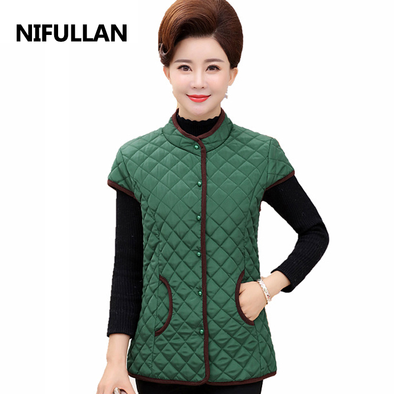 

NIFULLAN Plaid Quilted Vests 2017 Fall Winter Women Coat Plus Size Solid Waistcoat Sleeveless Cotton-Padded Mother Warm Outwear, Black