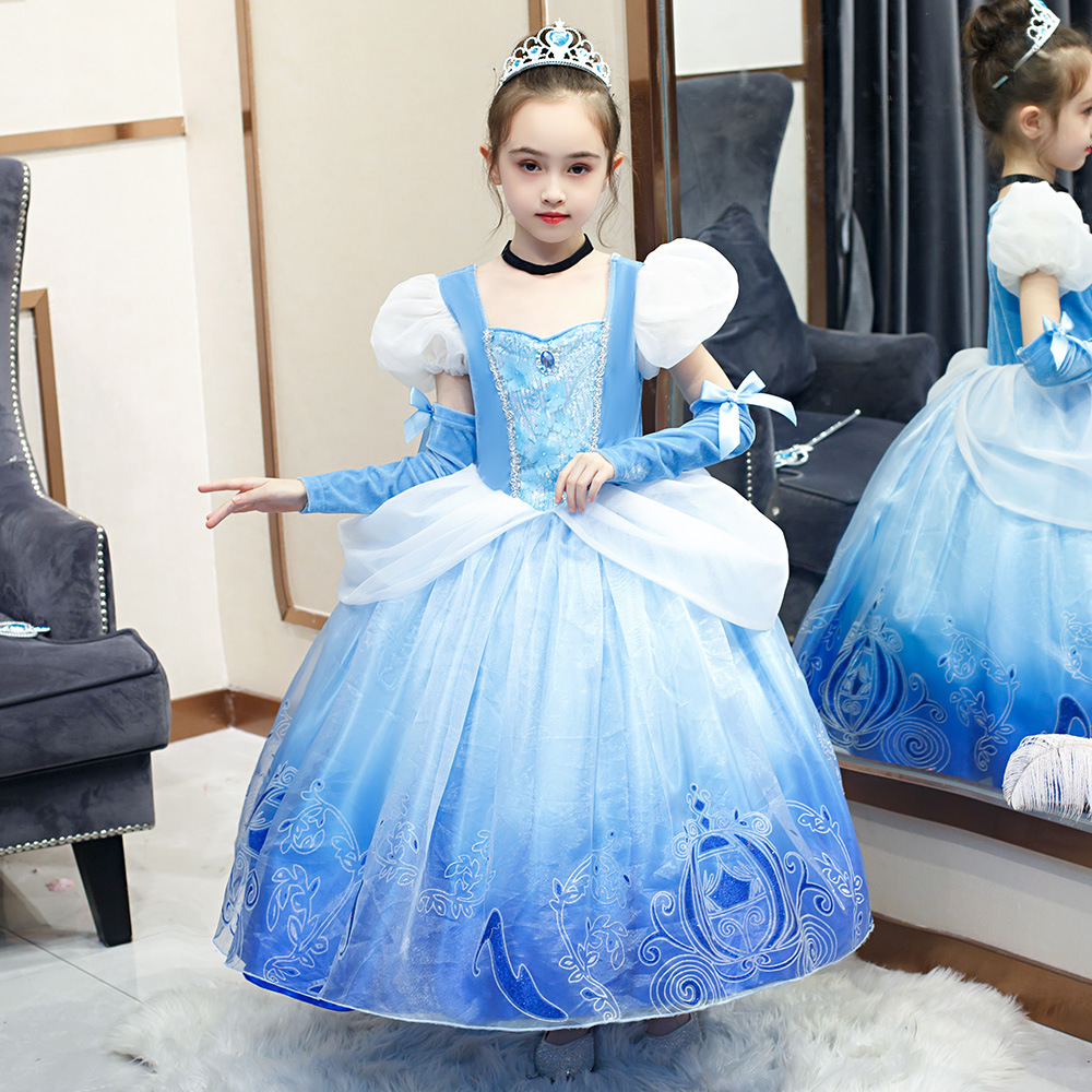 

Retail 2020 High kids dress snow queen tutu Pleated princess dresses girls christmas dress children designer Luxury party cosplay clothes, Wathet blue