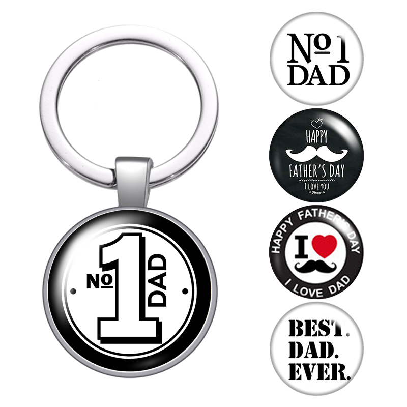 

Love Dad Father's Day Men's Glass Cabochon Keychain Bag Car Key Chain Ring Holder Charms Silver Keychains For Men Women Gifts