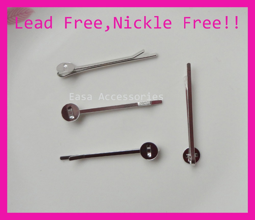 Metal Bobby Pins 50PCS 2mm*45mm Silver Finish Hairpins Plain Flat Hair slide with 8mm gluing pads at nickle free and lead free-image-445034302