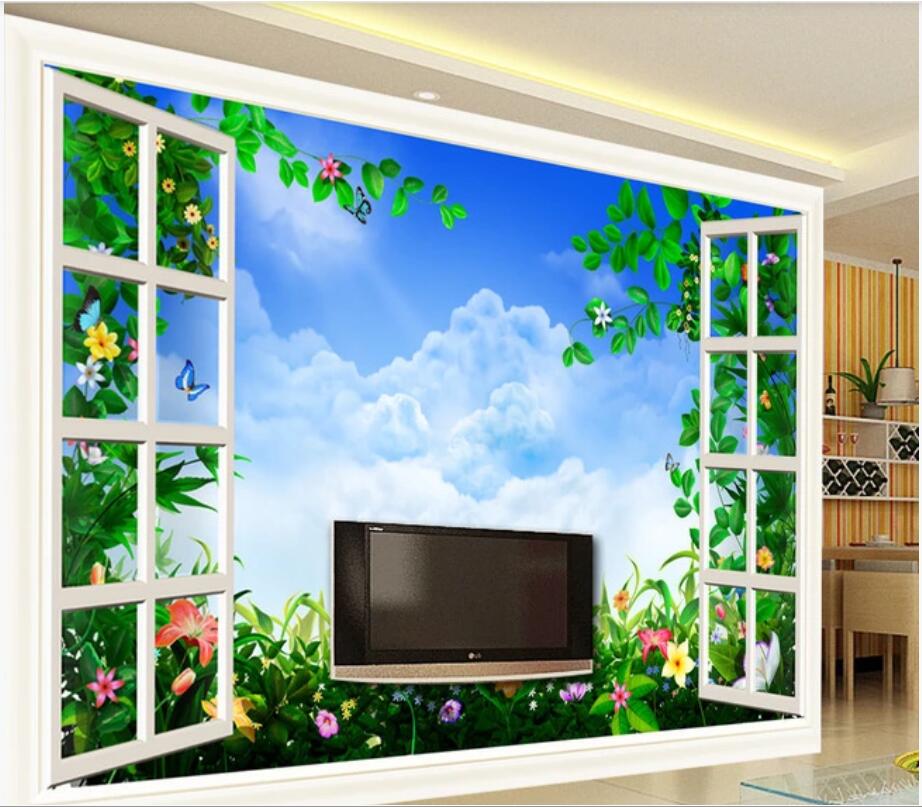 

3d wallpaper custom murals photo Hundred flowers striking 3D windows living room TV home decor wall art picture wallpaper for walls 3 d, Non-woven
