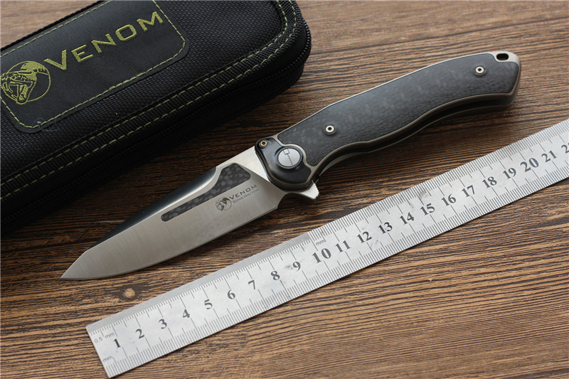 

KEVIN JOHN VENOM ATTACKER Stonewash&satin Folding Ball Bearing Flipper Knife M390 Titanium Carbon Fiber Survival Outdoor Knives