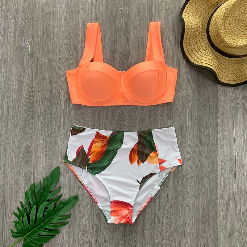 

High Waisted Bikini Sets Sexy Lace Up Floral Swimsuits Two Pieces Swimwear Women Print 2020 New Beach Bathing Suit
