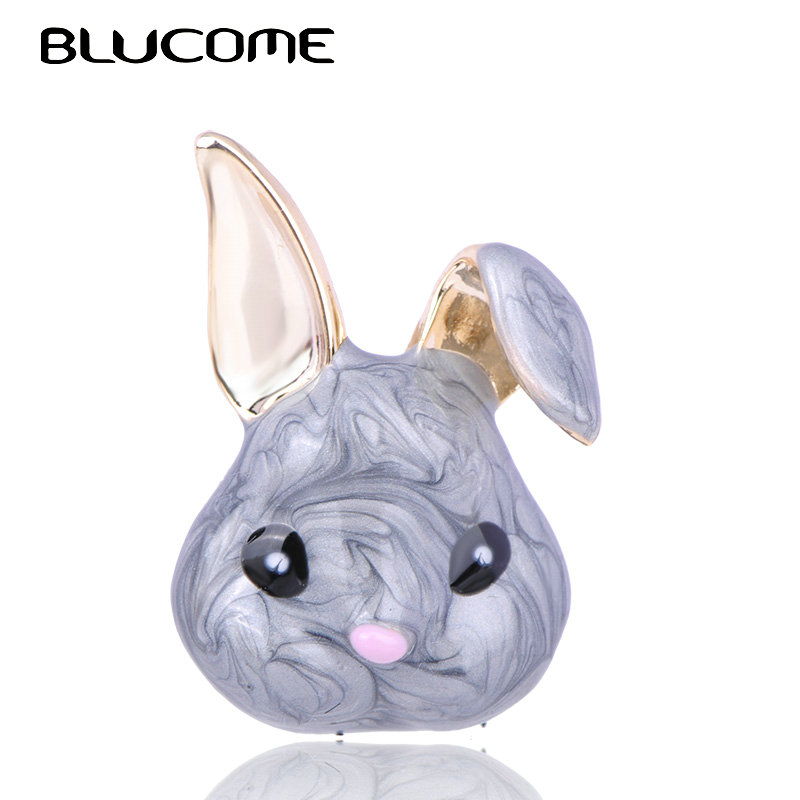 

Blucome Enamel Gray Rabbits Shape Brooches For Women Kids Gifts Gold Color Alloy Banquet Party Animals Brooch Badge Lapel Pins