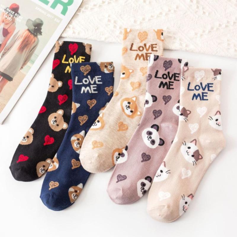 

Fashion Animal Women Cotton Socks Lovely Cartoon Bear Pattern Short Socks Girls Korean Happy Funny, Black