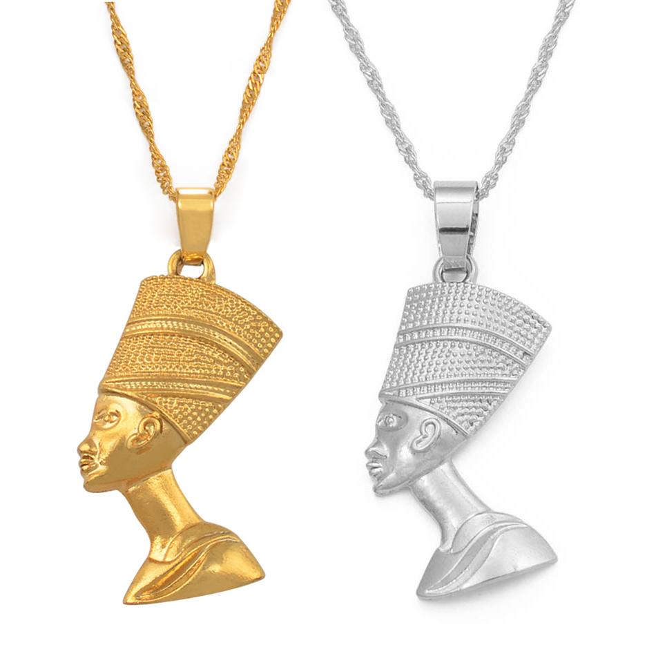 

Egyptian Queen Nefertiti Pendant Necklaces For Women Girls Jewelry Gold Color Wholesale African Jewellery Choker Necklace Gift