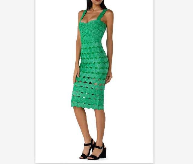 

High Quality Strap Sexy Bodycon Dress Elegant Night CLub Hollow Out Vintage Homeoming Party Dress Summer Bandage, Green