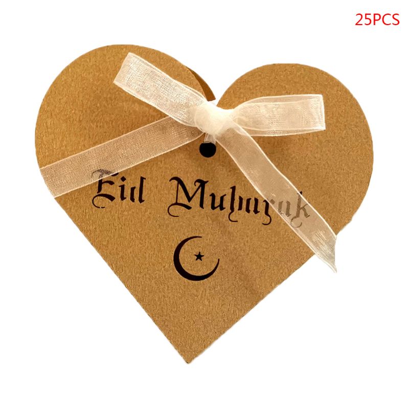 

25pcs Cut Hollow Love Heart Chocolate Candy Box With Ribbon Happy Eid Mubarak Ramadan Party Decoration DIY