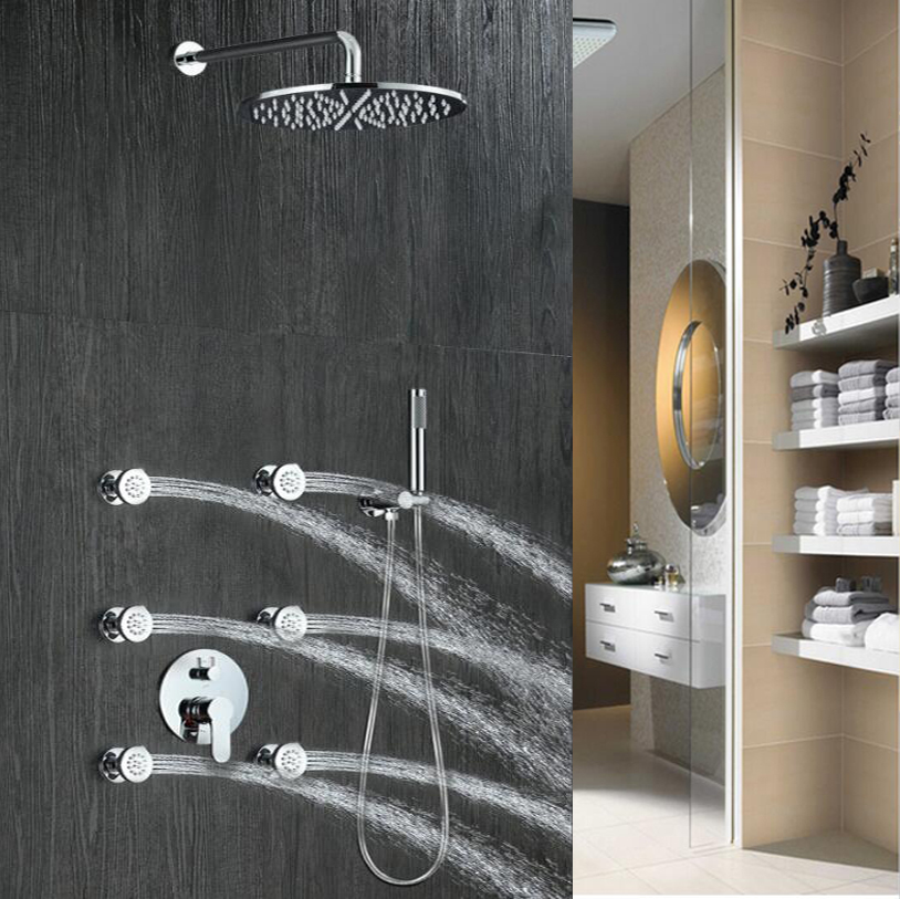 

20/25/30cm Big Shower Head Rainfall Hot Cold Shower Set 6 Massage Body Jets Panel Embedded Wall Mounted 3 Ways Concealed Shower