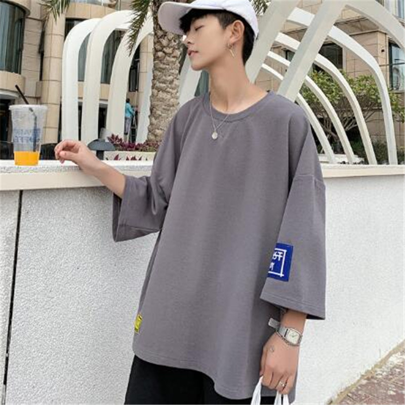 

Summer men's seven-point sleeves Hong Kong style large size short-sleeved T-shirt large size men's men's loose t-shirt wholesale, 1 white