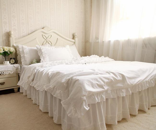 

42 100%Cotton White Pink Pincess Girls Beddings set  Queen King size Bed set Bed cover Bedskirt Duvet Cover Pillowcase, Bedding set 2