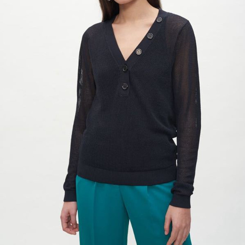 

Women' Black Knitted Pullover Sweater 2020 New Spring Summer Long Sleeve V Neck Micro Perspective Female Sexy Loose Top