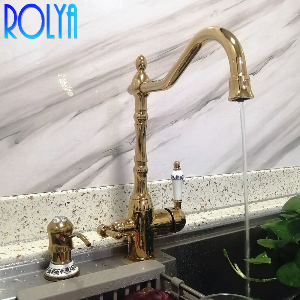 

Rolya New Arrival Victoria Antique Bronze/Gold 3 way tri flow kitchen tap Sink Faucet Mixer