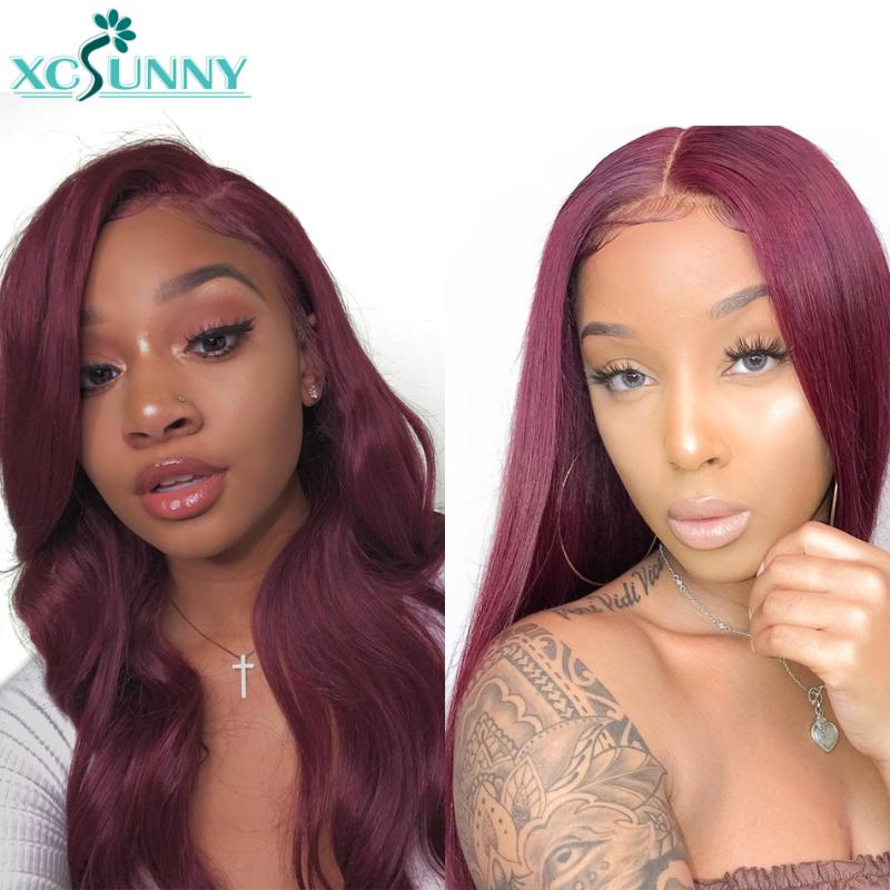 

Colored 99j Straight Lace Front Wig Human Hair Wavy Burgundy 13x6 Lace Frontal Wig Pre Plucked Red Brazilian Remy Hair xcsunny, 99j wavy