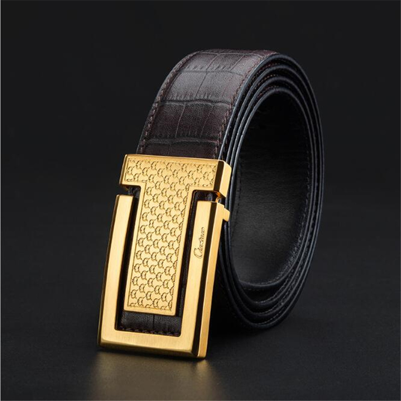 New fashion luxury business mens belt fine carved pattern pure copper buckle leather designer for man and female chastity belt with box