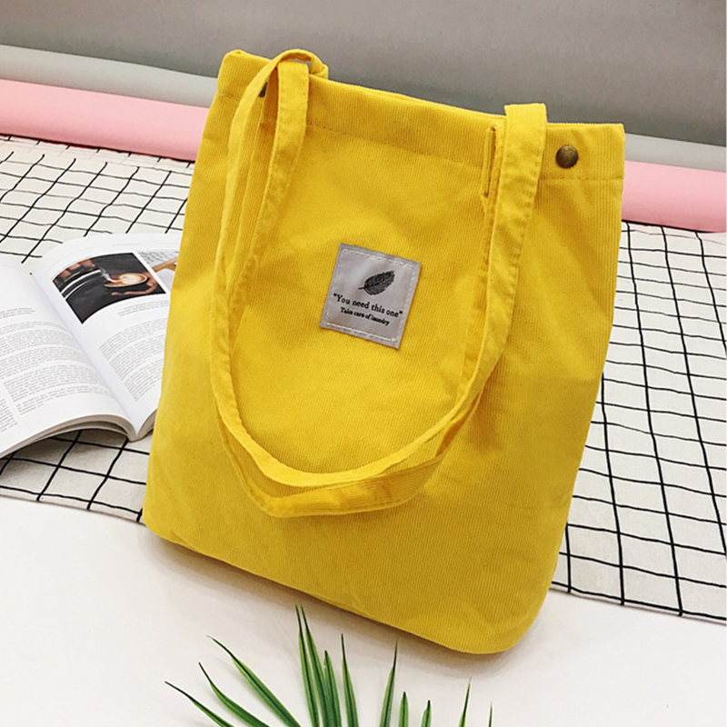 

Women Corduroy Canvas Tote Handbag Female Cloth Shoulder Bags Young Ladies Casual Shopping Bag Girls Reusable Folding Bags sac, Beige