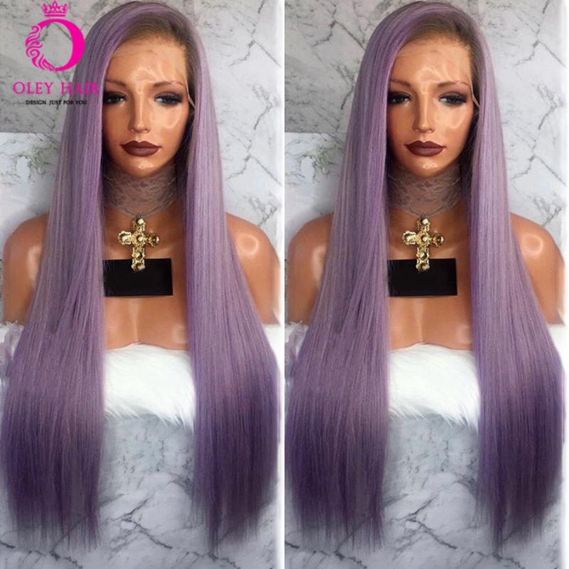 

OLEY Hair Wavy Ombre Purple Glueless Synthetic Lace Front Wig Heat Resistant Long Straight Braided Wigs For Black Women, Braided purple