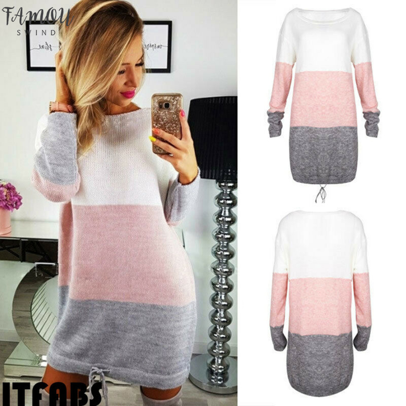 

New 2020 Autumn Winter Women Long Sleeve Knit Cardigan Jumper Dress Tops Loose Casual Sweater Dress, As picture