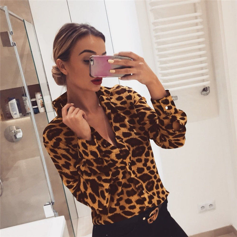 

Sexy Leopard Haut Femme Elegant Moda Feminina 2020 Button up Shirt Office Lady Koszula Snake Print Woman Blouses White Top Mujer