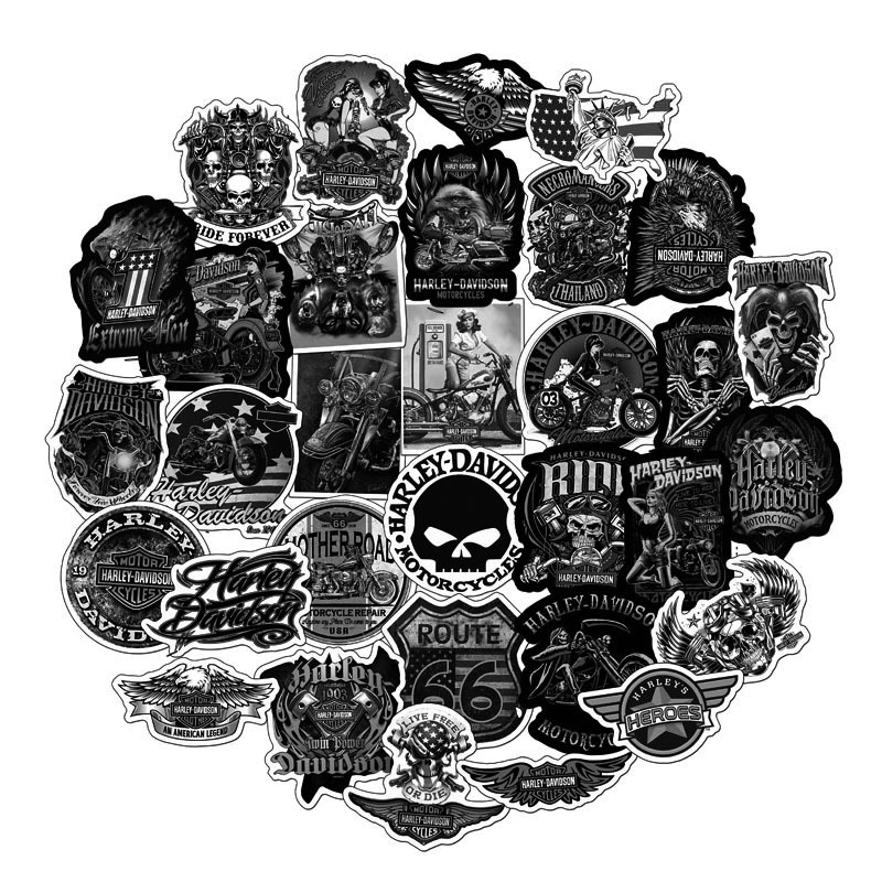 

50 Pcs Mixed Motorcycle Stickers Black White For Car Skateboard Laptop Pad Bicycle PS4 Phone Luggage Decal Pvc guitar fridge bumper Stickers, Multi colors