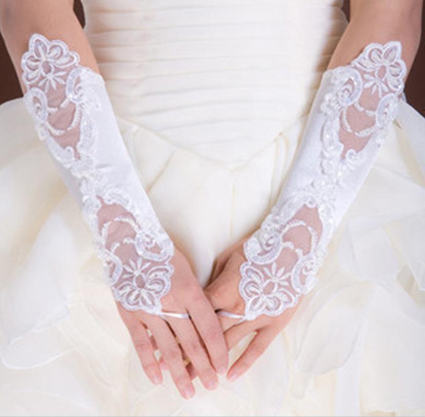 long ivory satin gloves