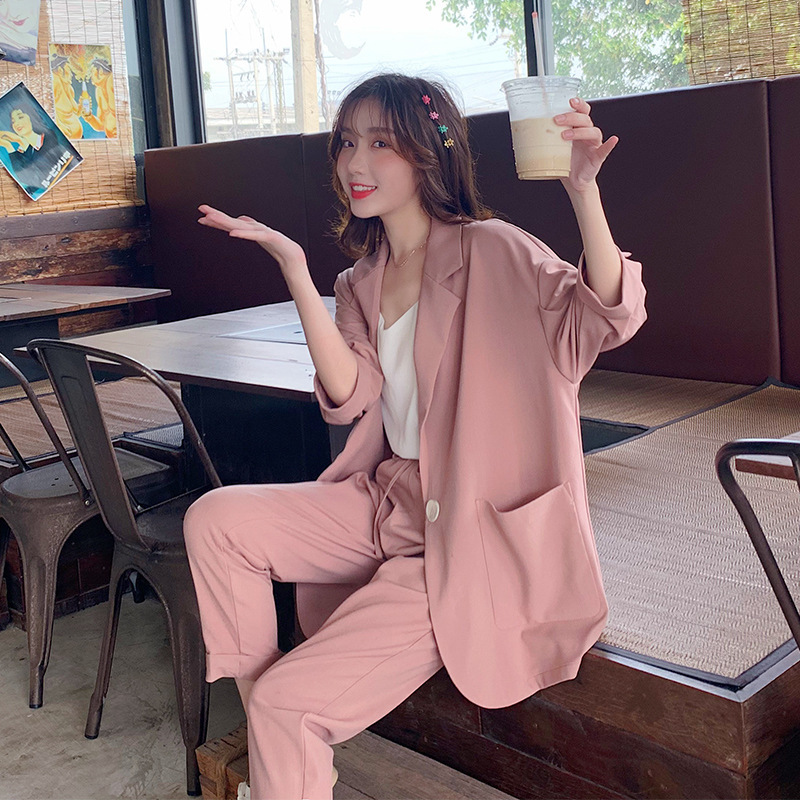 

spring and autumn 2020 small sweet wind reduction of age han edition western style fashion suits summer two-piece suit, Pink