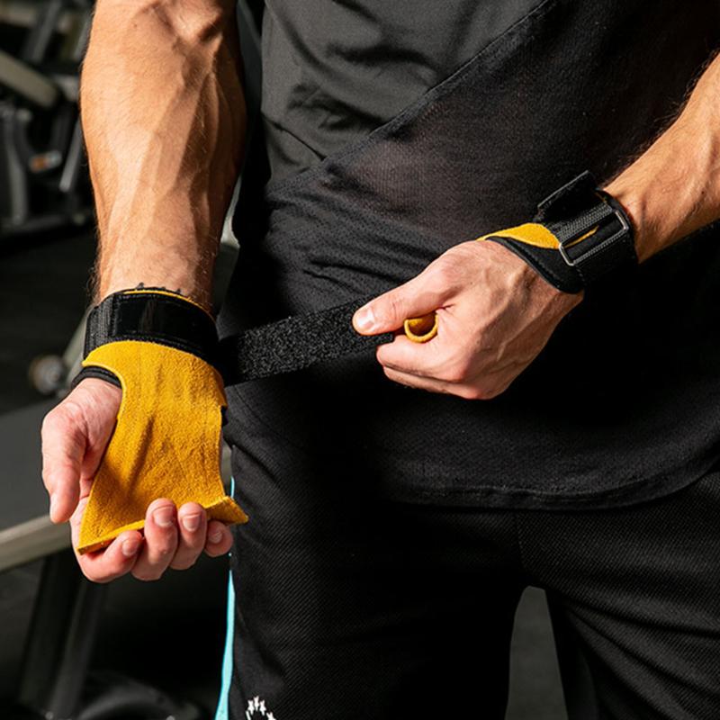

1 Pair Non Slip Support Gym Wear Resistant Care Artificial Cowhide Equipment Wrist Wraps Sport Unisex Adjustable Pull Grip, As pic