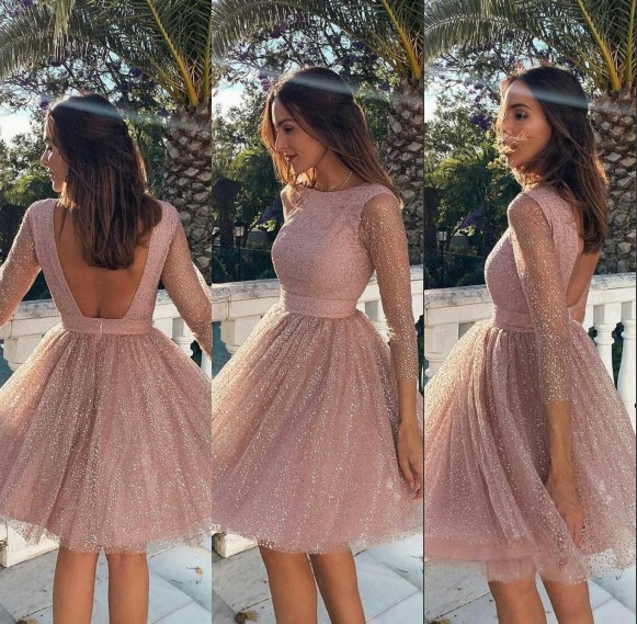 

Cheap New Short Mini Sexy Sequined Blush Pink Homecoming Dresses Bling Sequins Lace Backless Party Dress Graduation Dresses Cocktail Gowns, Fuchsia