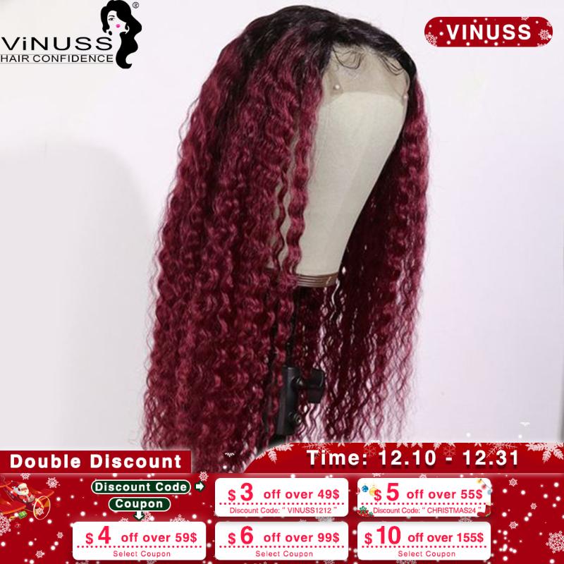 

Deep Wave Human Hair Lace Front Wig Ombre 1B/99J Remy Hair Pre Plucked Hairline Deep Parting 180% Density Glueless Wig, 1bt99j