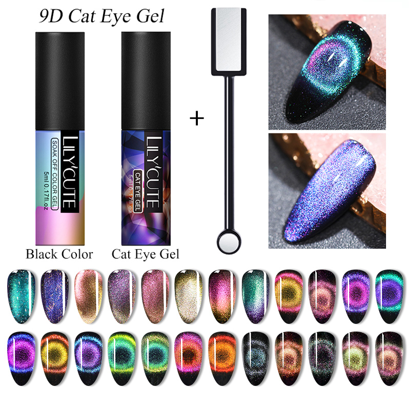 

LILYCUTE 9D Cat Eye UV Gel Set Soak Off UV LED Nail Polish Magnet Laser Shining Colorful Nail Art varnish Magnetic Stick Need, 162457