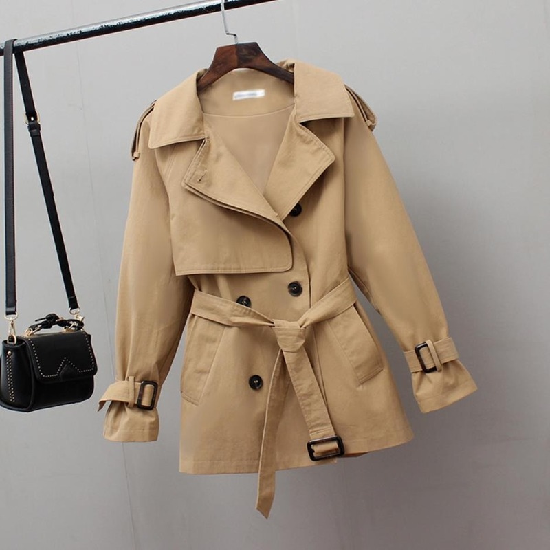 

2020 Ladies Spring Trench Coat Casual Loose Safari Clothes Fashion Suit Collar Trench Coat Belt, Beige