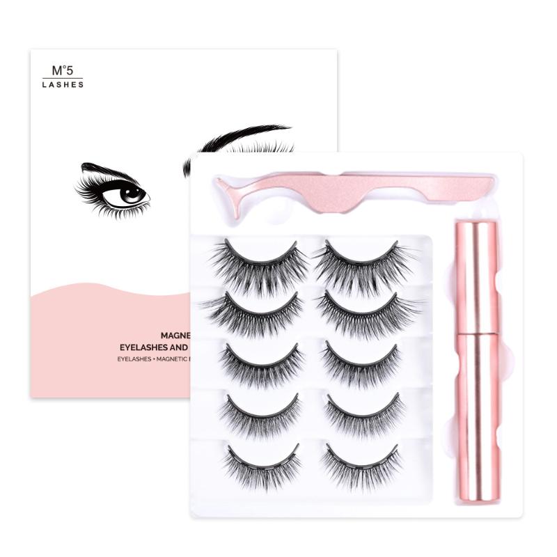 

2020 New 5 Pairs Magnetic Eyelashes Set 5 Magnet Eyelash & Waterproof Magnet Eyeliner & Tweezers Set Makeup 3D Mink Lash