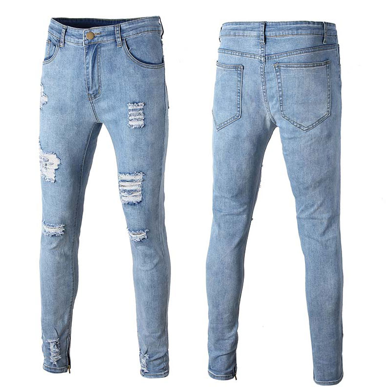 

Men Skinny jeans Fashional Runway slim Biker jeans Side Zipper denim Knees Holes hiphop pants Washed high quality, B-1898