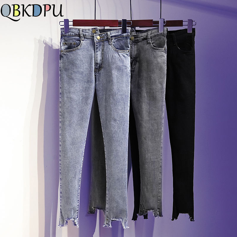 

Mom Plus Size High Waist Ankle-Length Skinny Jeans Ladies Slim Denim Pants Women Stretch Jeans Female broken Tassel Streetwear, Blue