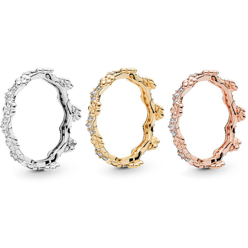 

NEW Flower Crown Ring 18K gold Rose gold plated rings Original Box for Pandora 925 Sterling Silver Women Mens Wedding Jewelry RING Sets