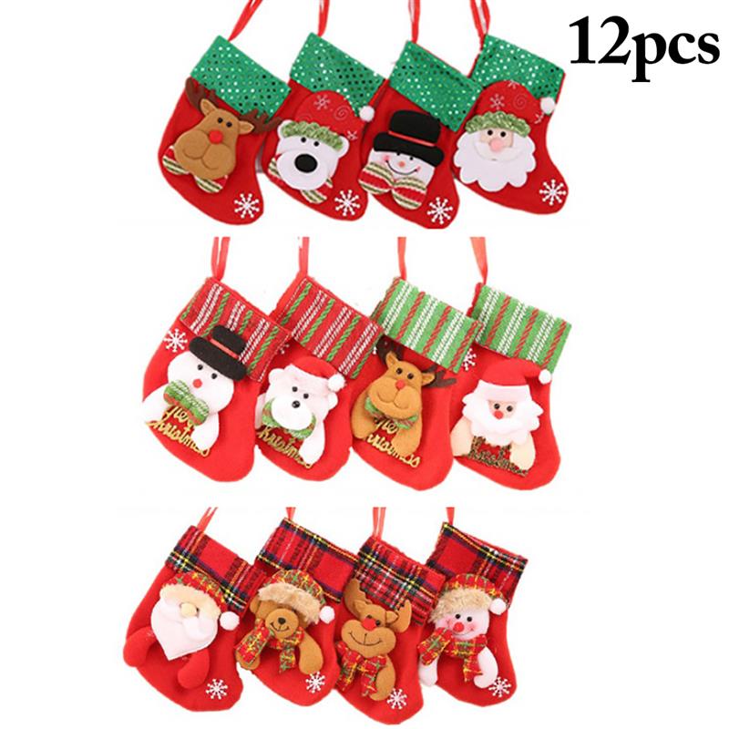 

12PCS Christmas Candy Bags Christmas Stocking Creative Cute Gift Bag Hanging Stocking For Xmas Tree Festival Gift For Children