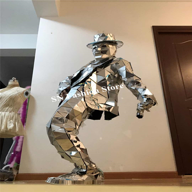 

Q20 Robot men suit dj stage dance costume silver mirror robot suit disco cosplay mirror glass jacket bar mirror outfit show club party wears