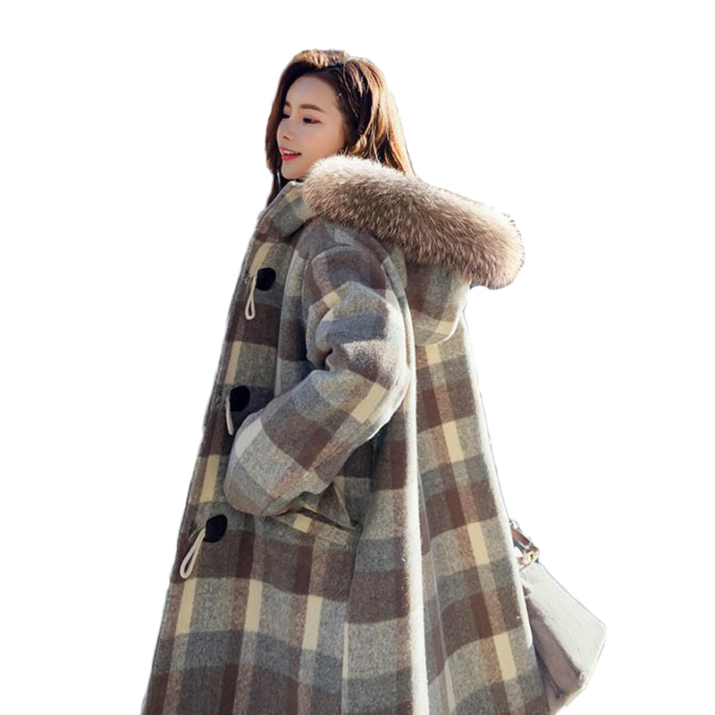 

100kg can wear Winter large size jacket 2018 fashion women long woolen coats female hooded wool jacket coat women warm wool coat, Photo color