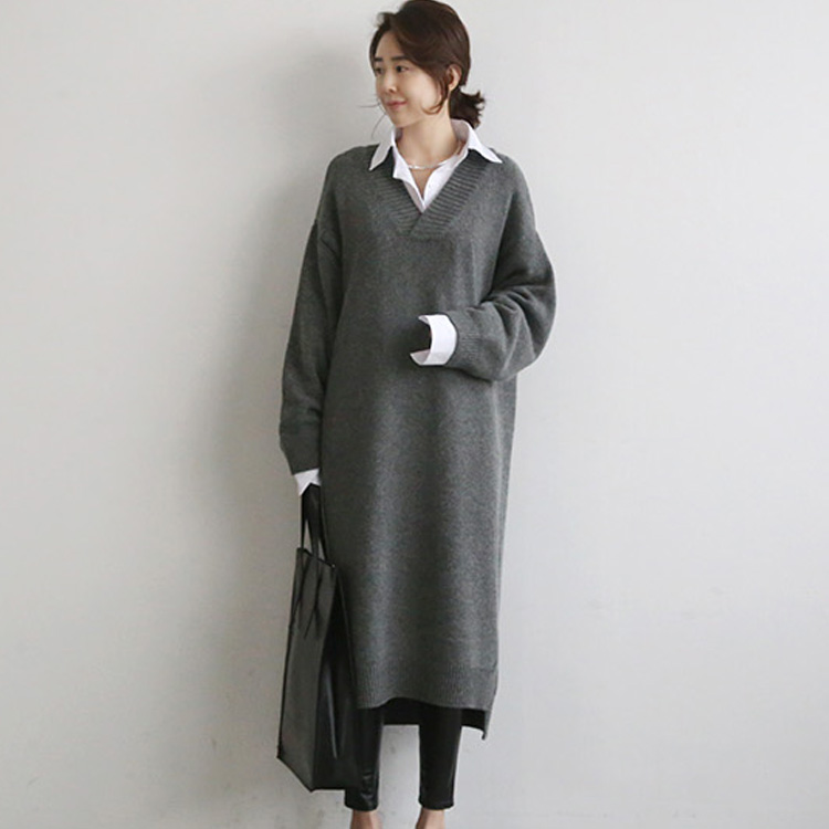 

Warm Sweater Women Autumn Dress Winter Long Sweater Knitted Dresses Long loose Maxi Oversize Lady Dresses Bodycon Robe Vestidos, Gray