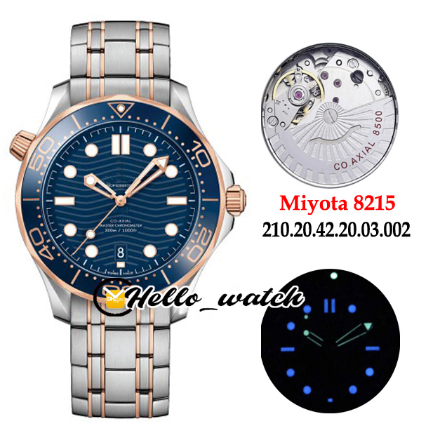 

New Drive 300M 210.20.42.20.03.002 Blue TextureDial Miyota 8215 Automatic Mens Watch Ceramics Bezel Two Tone Rose Gold Watches Hello_watch, Waterproof service