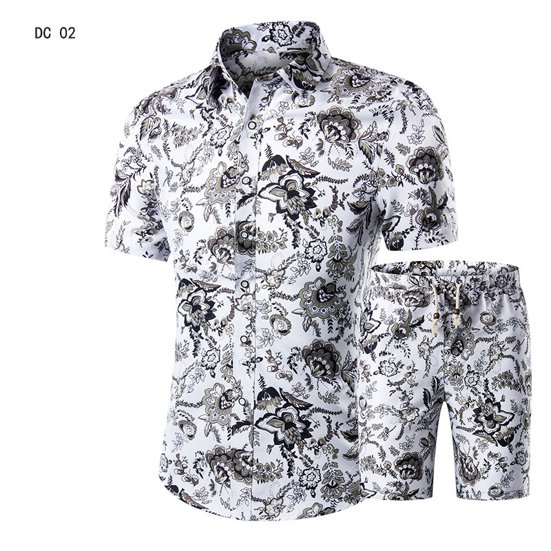 

Casual Suit Mens Hawaiian Beach Summer Sets 2019 Brand Clothing Turn-Down Collars Business Tops Shirts+Shorts Fashion Mens Set, Dc08