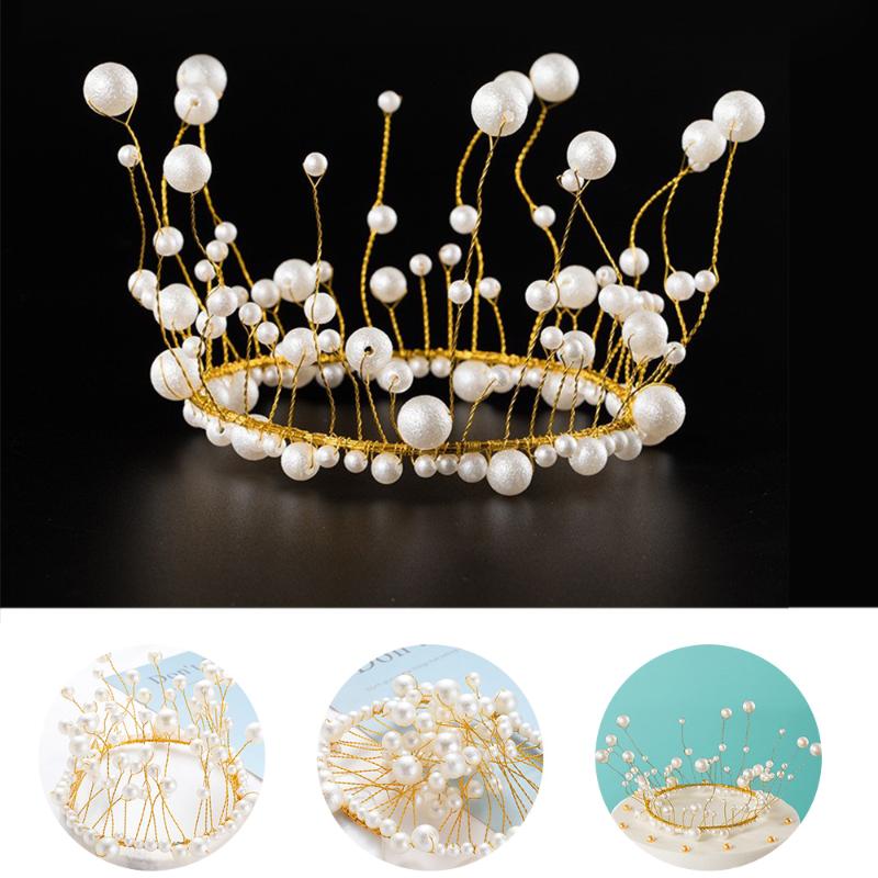 

Handmade Metal Pearl Princess Crown Cake Topper Shiny Artificial Pearls Wedding&Engagement Cake Decora Birthday Topper