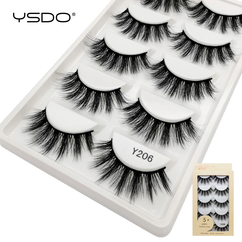 YSDO 5 Paires 3D Faux Cils De Vison Naturel Long Faux Cils Maquiagem Dramatique Faux Cils Maquillage Vison Cils En Vrac Y206